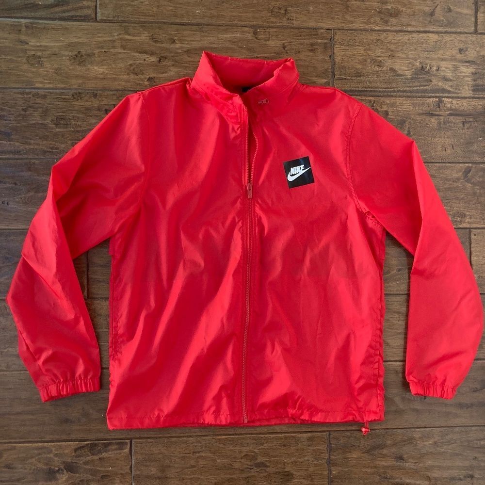 Nike JUST DO IT Hooded Red Windbreaker Jacket Large Full Zip Lightweight